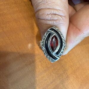 Elegant Silver and Red Gemstone Ring